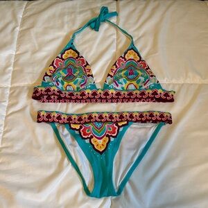Victoria's Secret Turquoise Multicolor Patterned Triangle Bikini